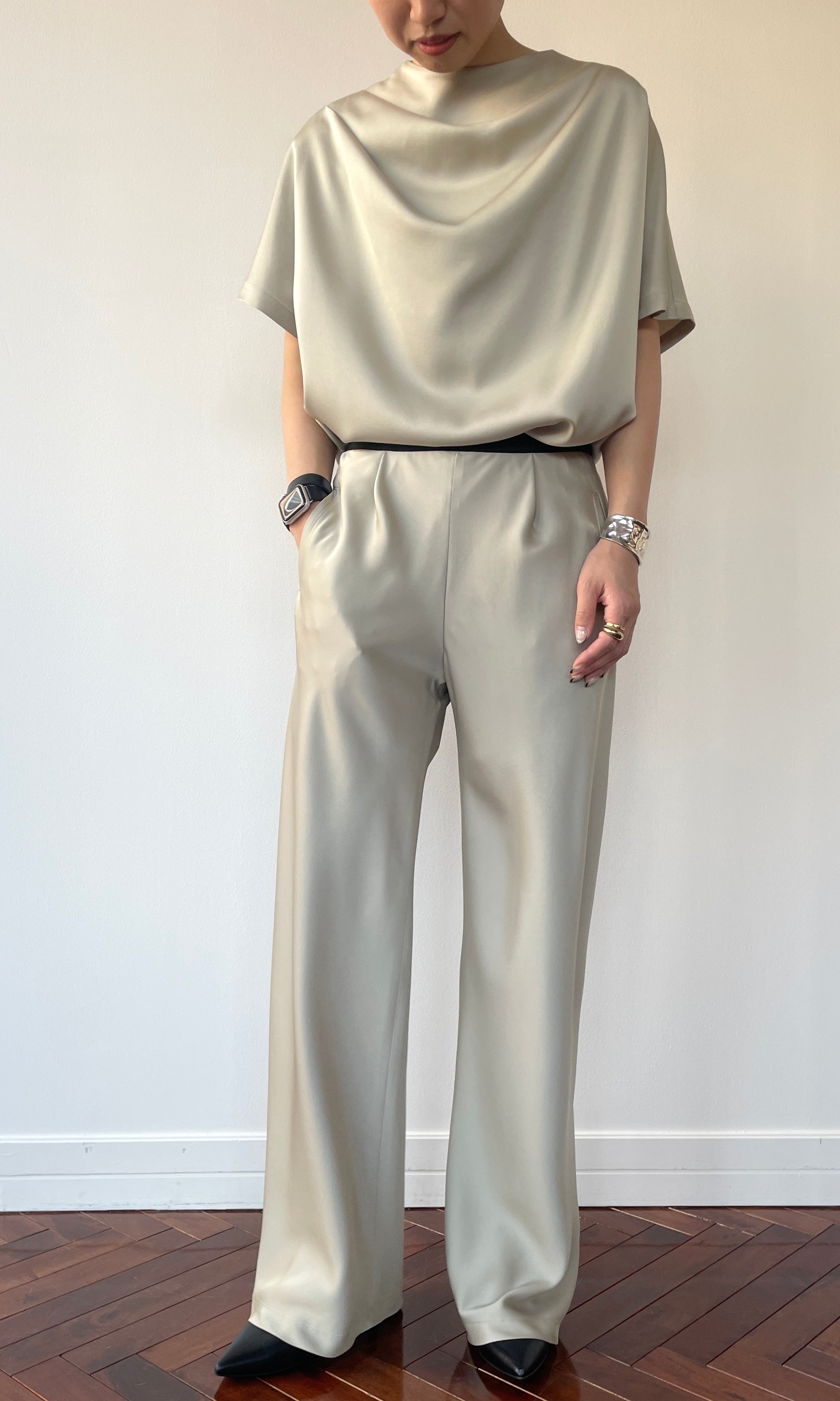 極美品♪M.fil エムフィル 袖プリーツブラウス 38 ブルー バックリボン