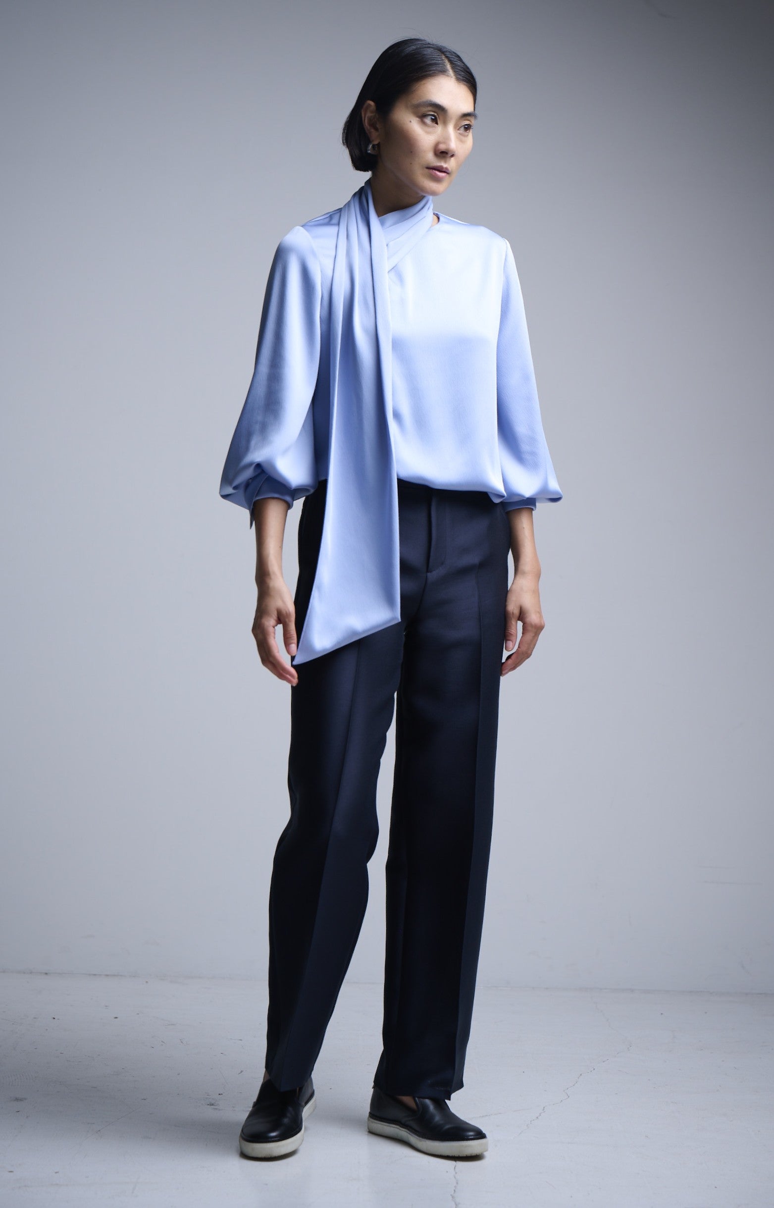 極美品＊M.fil エムフィル 袖プリーツブラウス 38 ブルー バックリボン SHIRT / BLOUSE – M・fil 公式オンラインショップ