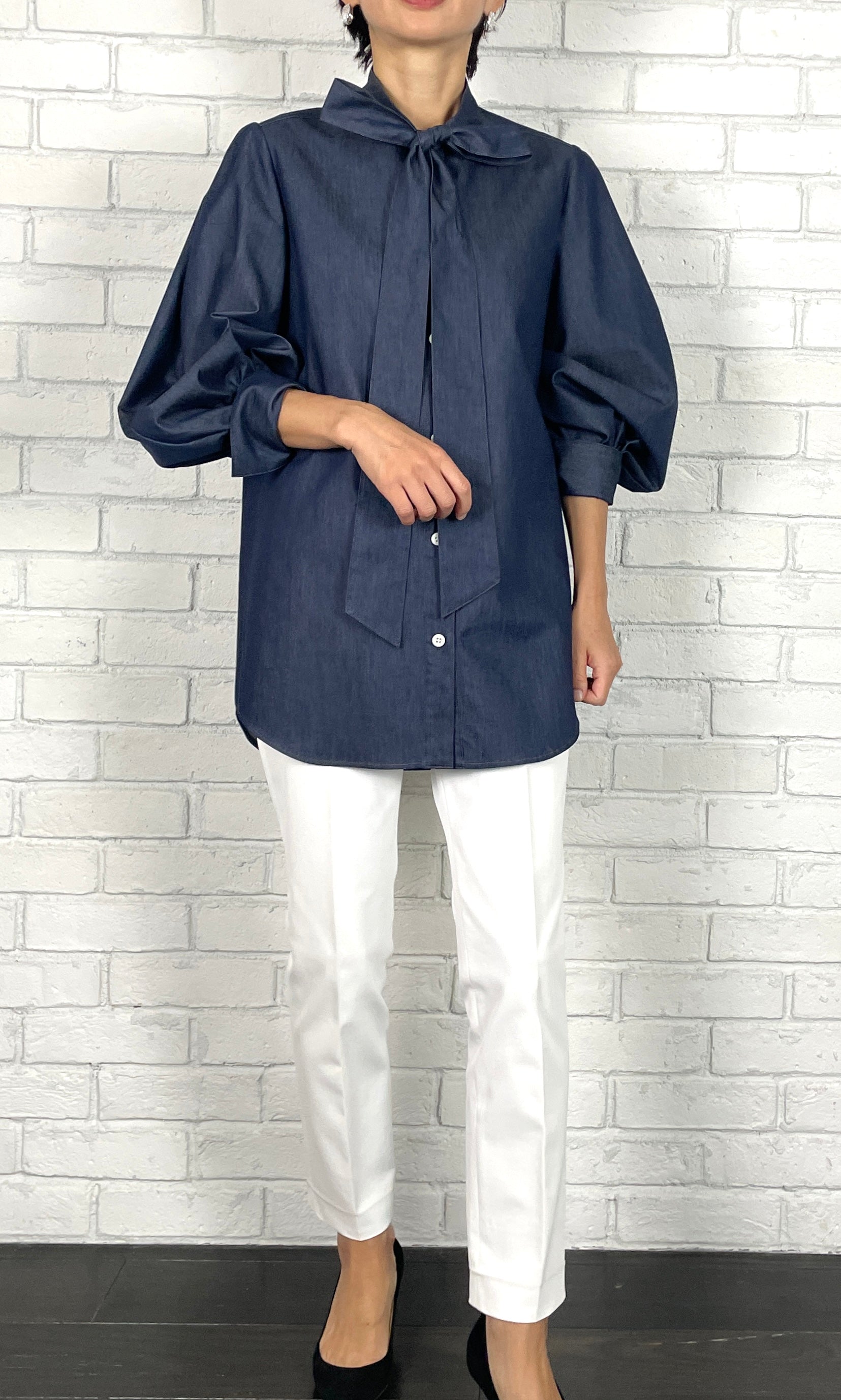 Mfil デニムボウタイブラウス デニム ボウタイブラウス – M・fil 公式